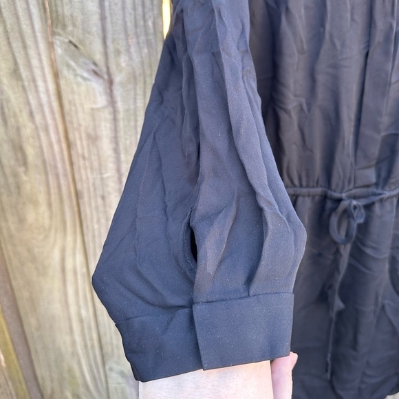 Babaton Aritzia 100% Silk Black Tie Waist Button Front Casual Mini Dress - Picture 3 of 7